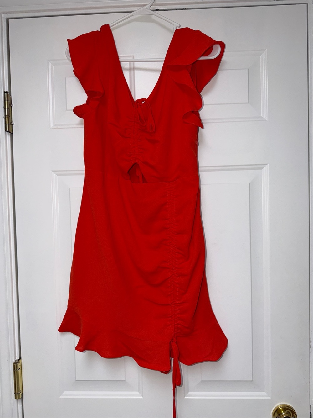 Pink Lily Red Orange Ruffle-Trim Mini Dress